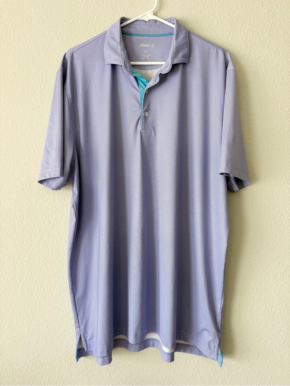 johnnie-O Lavender Performance Golf Polo with Aqua Placket Accent XL